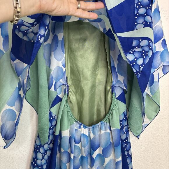 Anna Sui Silk Blue Handkerchief Geometric Kimono Sleeve Dress S - Picture 10 of 15